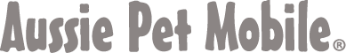 Grey text logo stating Aussie Pet Mobile.